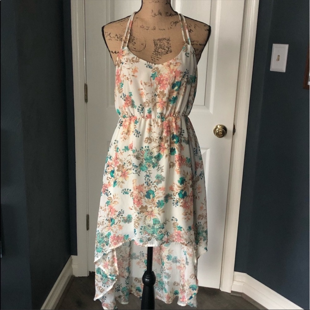 Full Tilt Halter Style Floral Hi-Lo Maxi Dress